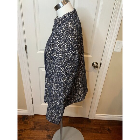 Lafayette 148 New York Navy Blue Cream Textured Patterned Zip-Up Jacket, Size 14 - Picture 3 of 5